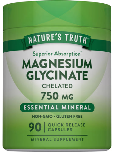 Nature's Truth Magnesium Glycinate, Chelated, 750 mg, 90 Quick Release Capsules. Non-GMO and Gluten Free.