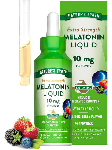 Nature's Truth Extra Strength Melatonin Liquid 10 mg, Berry Flavor, 2 FL. OZ., NON-GMO, GLUTEN FREE, VEGAN.