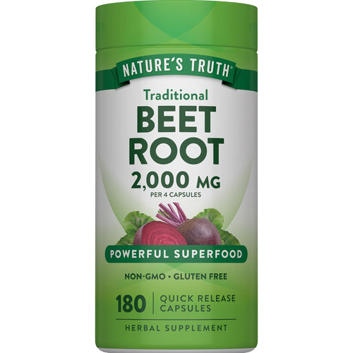 Beet Root 2000 mg per 4 capsules, 180 Quick Release Capsules. Powerful superfood, Non-GMO, gluten-free supplement.