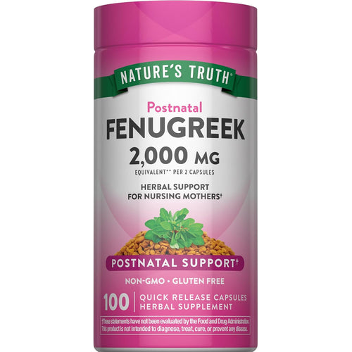 Postnatal Fenugreek herbal supplement with 2,000 MG equivalent per 2 capsules, 100 quick release capsules.