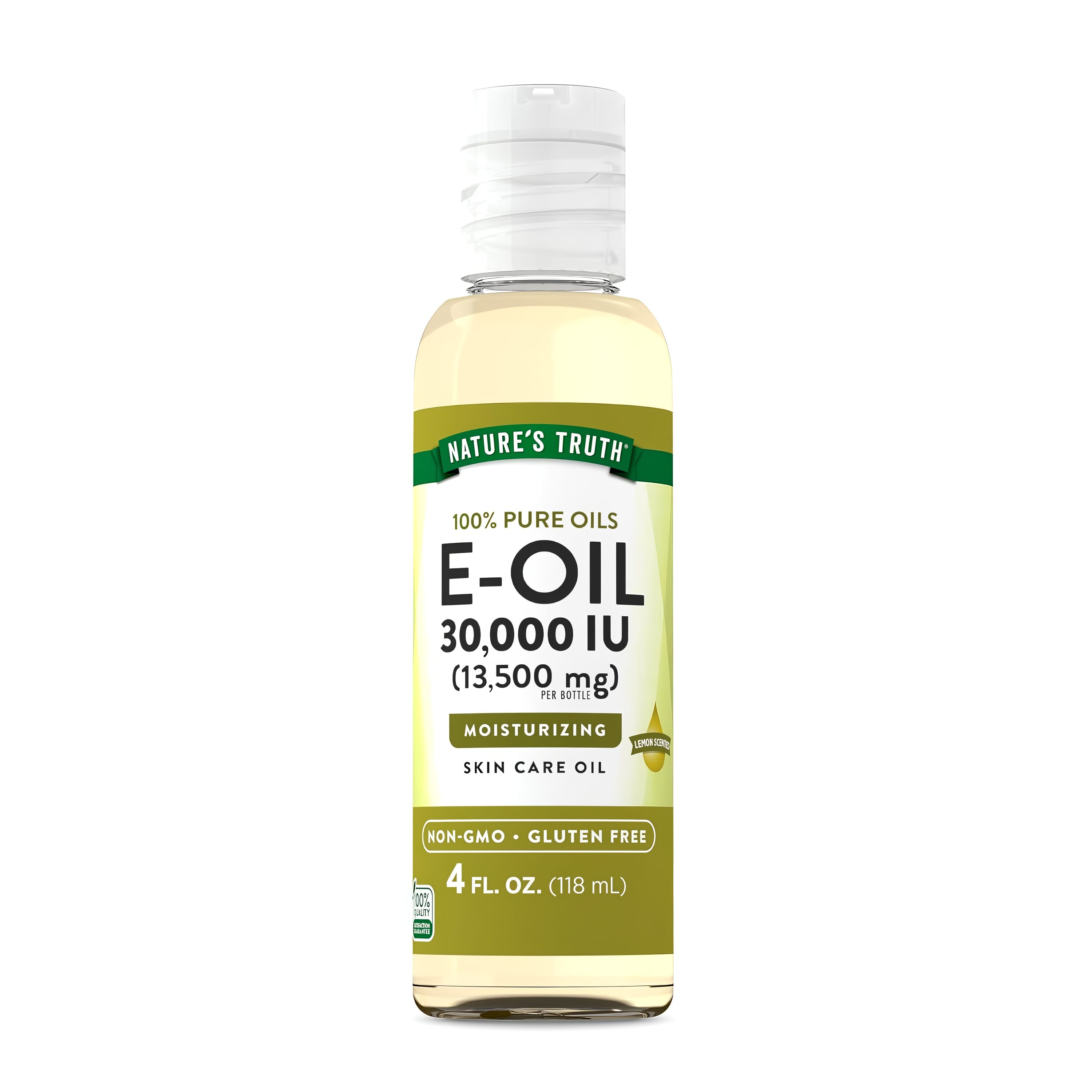 Nature's Truth E-Oil 30,000 IU skin care oil, lemon scent, 4 fl oz, Non-GMO, Gluten Free. Ideal for skin nourishment.
