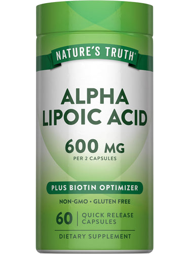 Alpha Lipoic Acid 600 mg per 2 capsules with Biotin Optimizer, 60 Quick Release Capsules, Non-GMO and Gluten Free.
