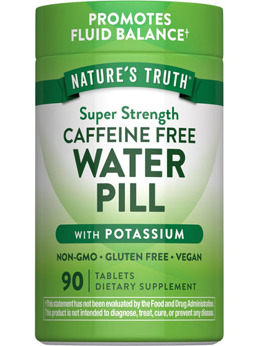 Nature’s Truth Super Strength Caffeine Free Water Pill with Potassium, 90 Tablets. Non-GMO, Gluten Free, and Vegan.