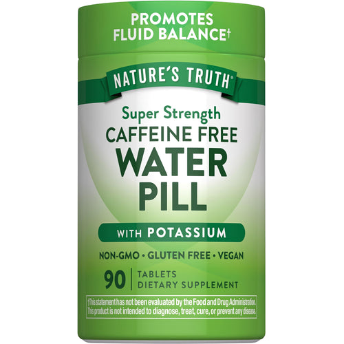 Nature’s Truth Super Strength Caffeine Free Water Pill with Potassium, 90 Tablets. Non-GMO, Gluten Free, and Vegan.