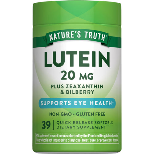 Lutein 20 mg Plus Zeaxanthin & Bilberry, 39 Quick Release Softgels, Non-GMO and Gluten Free Dietary Supplement.