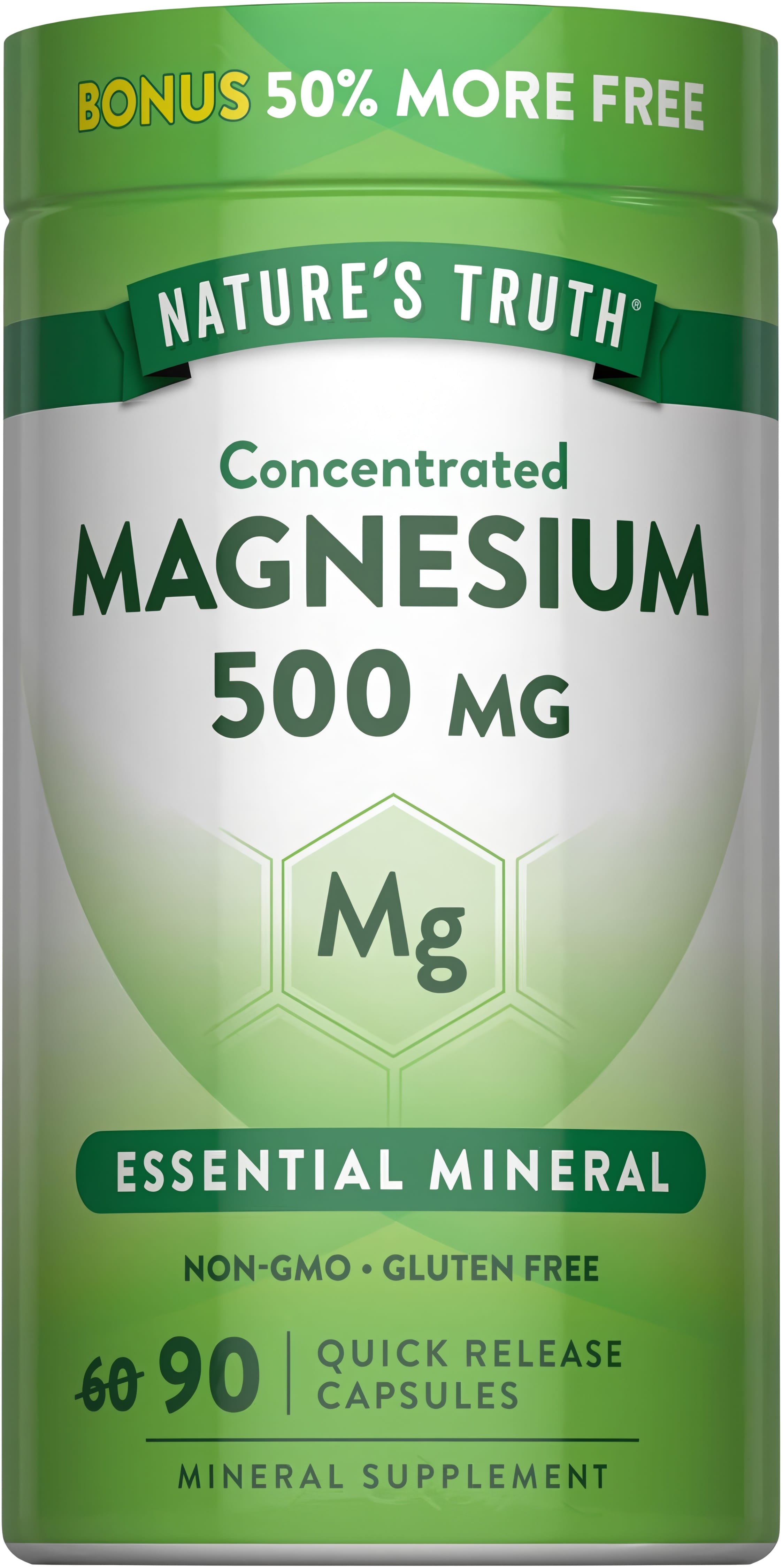 Concentrated Magnesium 500 MG, 90 Quick Release Capsules. Includes 50% more free capsules.