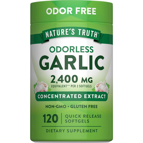Nature's Truth Odorless Garlic 2,400 mg Equivalent per 2 Softgels, 120 Quick Release Softgels. Odor Free, Non-GMO, Gluten Free.
