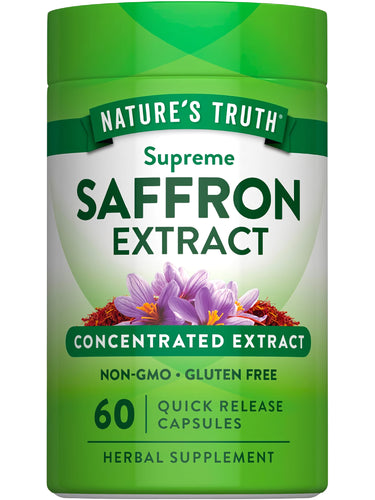 Nature's Truth Supreme Saffron Extract with 60 quick-release capsules. Non-GMO, gluten-free, herbal supplement.