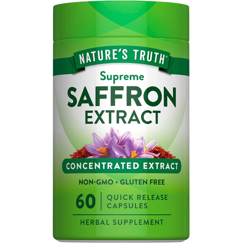 Nature's Truth Supreme Saffron Extract with 60 quick-release capsules. Non-GMO, gluten-free, herbal supplement.