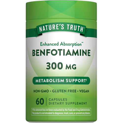 Benfotiamine 300 MG supplement with enhanced absorption, offering 60 capsules for dietary health support.