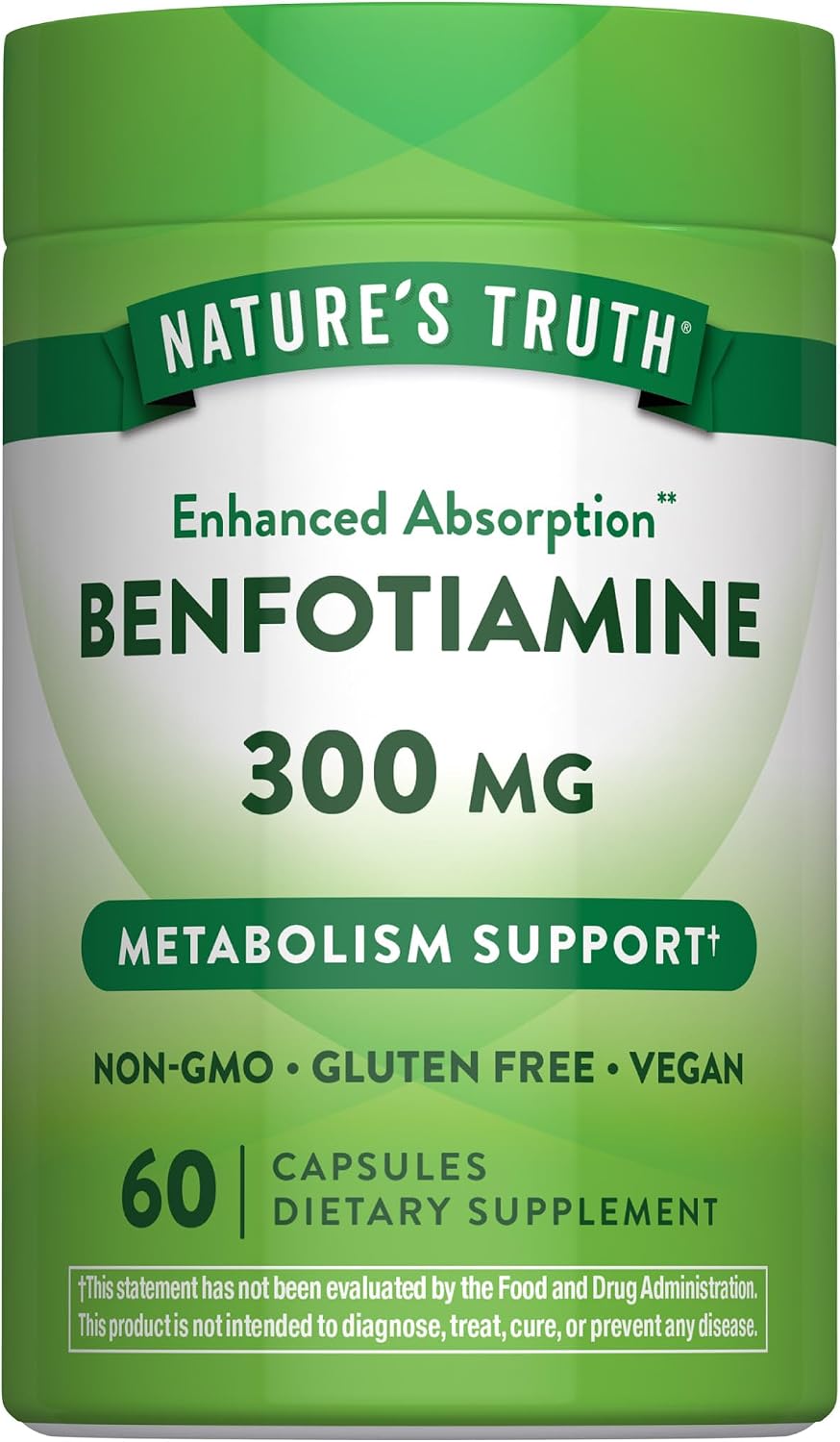 Benfotiamine 300 MG supplement with enhanced absorption, offering 60 capsules for dietary health support.