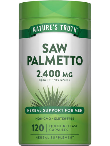 Saw Palmetto 2,400 mg per 2 caps, 120 quick-release caps for men's herbal support. Non-GMO and gluten-free.
