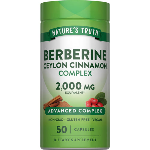 Berberine Ceylon Cinnamon Complex, 2,000 mg Equivalent, 50 Capsules, Non-GMO, Gluten-Free, and Vegan.