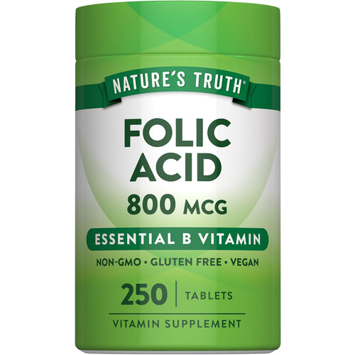 A bottle of Folic Acid 800 MCG containing 250 tablets.