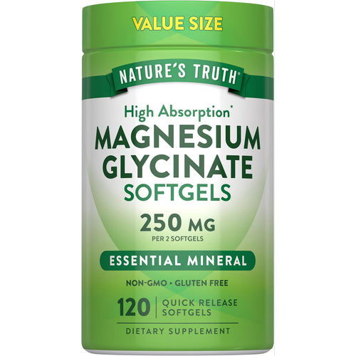 Magnesium Glycinate Softgels: 250 MG per 2 softgels, 120 quick release softgels. High absorption, non-GMO, gluten free.