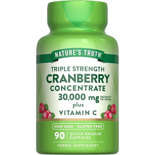 Nature's Truth Triple Strength Cranberry Concentrate 30,000 mg plus Vitamin C, 90 Quick Release Capsules. Non-GMO, Gluten Free.