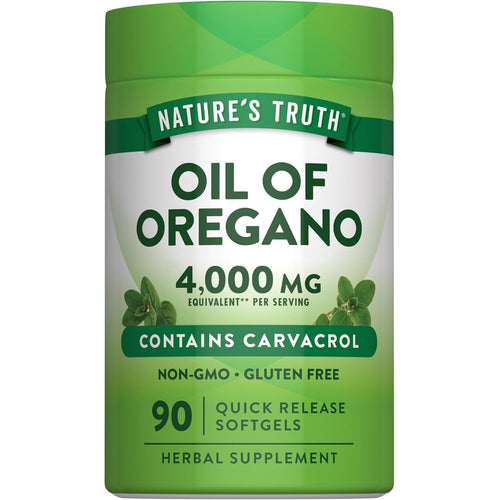 Nature's Truth Oil of Oregano 4,000 mg, contains Carvacrol, 90 softgels, Non-GMO, and Gluten Free.