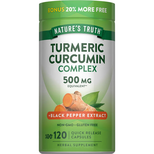 Turmeric Curcumin Complex 500 mg with Black Pepper Extract, 120 Quick Release Capsules, Non-GMO and Gluten Free.