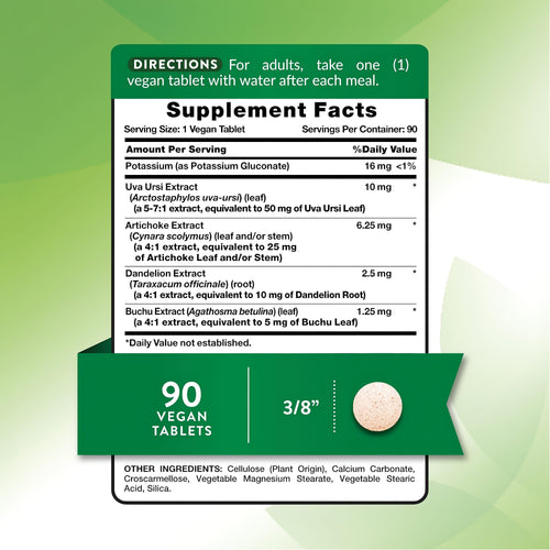 Supplement facts panel for NT Water Pill, 90 tablets, detailing ingredients and nutritional information in a clear format.