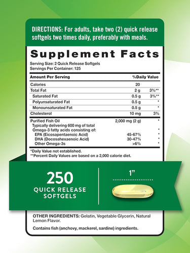 Óleo de Peixe Ômega 3 2000 mg | Sabor Limão