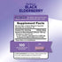 Supplement Facts panel for Elderberry with 100 capsules, detailing nutritional information and ingredient composition.