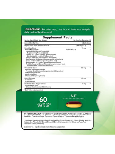 Supplement Facts panel for NT Testosterone Power containing 60 softgels.