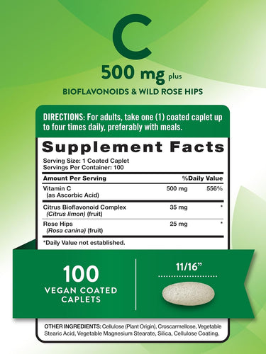 Vitamin C 500mg with Bioflavonoids, Rose Hips