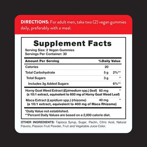Image of Supplement Facts panel for Horny Goat Weed 60 Gummies.
