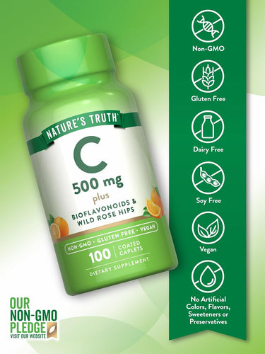 Vitamin C 500mg with Bioflavonoids, Rose Hips