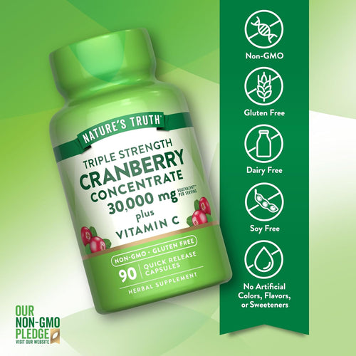 Nature's Truth Triple Strength Cranberry Concentrate 30,000 mg with Vitamin C, 90 Quick Release Capsules.