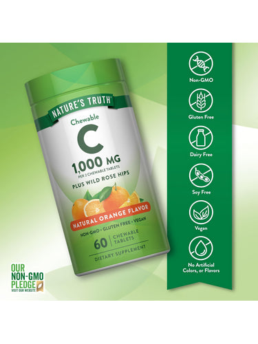 NT C bottle showing it's Non-GMO, Gluten Free, Dairy Free, Soy Free, Vegan, with No Artificial Colors or Flavors.