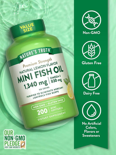 Mini Omega 3 Huile de Poisson 1300 mg | Saveur Citron