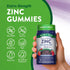 Zinc Gummies bottle with icons indicating: Non-GMO, Soy Free, Gluten Free, Vegan, Dairy Free, No Artificial Sweeteners.
