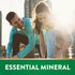 Young man and woman smiling as they tie their shoes under a banner that reads 'ESSENTIAL MINERAL'.