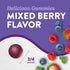Hand holding a Mixed Berry flavored Melatonin 10 mg gummy, 3/4 inches in size, delicious and effective for sleep support.