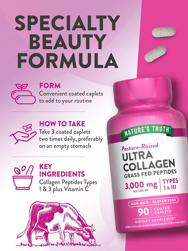 Collagen 3000 mg Hydrolyzed Type 1 & 3 with Vitamin C