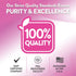 Infographic showing 100% quality with GMP Certified, FDA Registered Facility, packaged in the USA, ensuring purity and excellence.