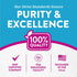 Infographic: Our strict standards ensure purity and excellence, 100% quality, GMP certified company, FDA registered facility, USA packaged.