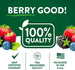Infographic reads: BERRY GOOD! 100% QUALITY, GMP CERTIFIED COMPANY, FDA REGISTERED FACILITY, PACKAGED IN THE U.S.A.