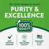 Infographic states: Strict Purity & Excellence standards, 100% QUALITY, GMP CERTIFIED COMPANY, FDA REGISTERED FACILITY, PACKAGED IN USA.