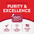 Infographic showing: 100% QUALITY, GMP CERTIFIED COMPANY, FDA REGISTERED FACILITY, PACKAGED IN THE U.S.A.