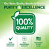 Infographic highlighting purity, excellence, 100% quality, GMP certified company, FDA registered facility, packaged in the USA.