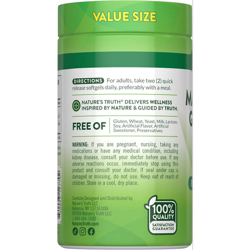 NT Magnesium Glycinate 250 mg, 120 softgels, value size bottle.