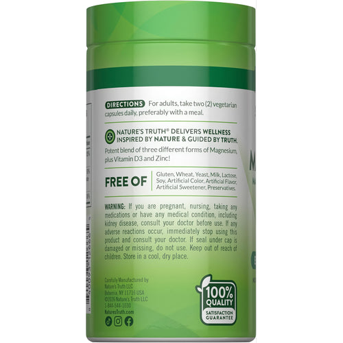 NT Triple Magnesium + D3 & Zinc supplement features a bottle containing 60 capsules.