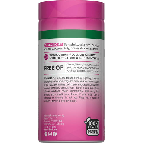 NT Fenugreek 2000 mg 100 Capsules bottle, free of gluten, wheat, milk, soy, artificial colors, flavors, and preservatives.
