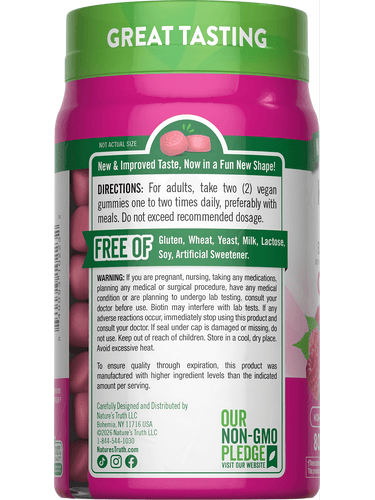 NT Hair, Skin, Nails 80 Gummies bottle, with 'GREAT TASTING' and 'New & Improved Taste, Now in a Fun New Shape!' on the label.