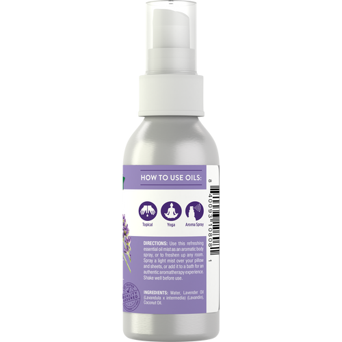 Lavender spray in a 2.4 oz bottle designed for calming and refreshing purposes.