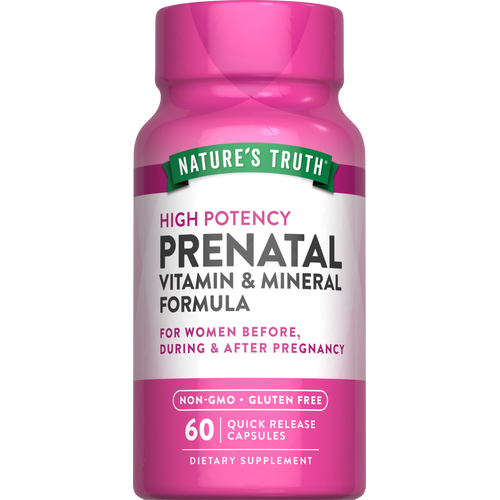 Nature's Truth prenatal vitamin and mineral formula, 60 quick release capsules.