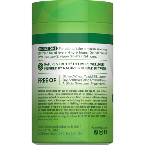 NT Caffeine 200 mg, enhanced with green tea, offers 120 tablets for energy support and alertness.