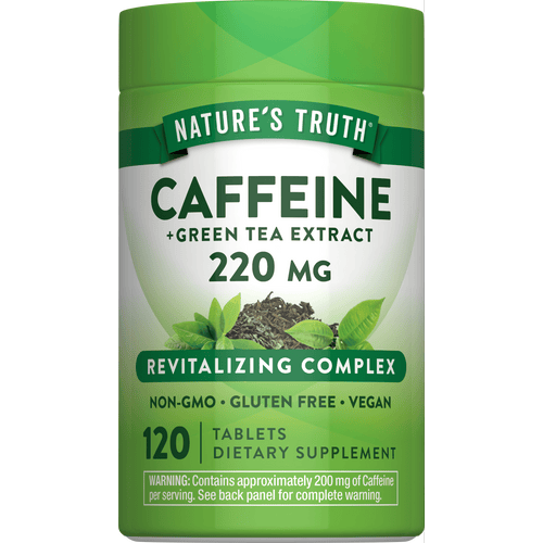 Nature's Truth Caffeine + Green Tea Extract 220 MG, Revitalizing Complex, 120 Tablets Dietary Supplement. Non-GMO, Gluten Free, Vegan.